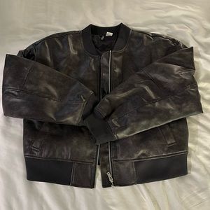 H&M grey leather bomber jacket size L